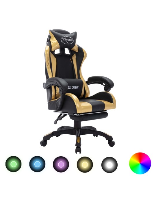 Herní židle s RGB LED podsvícením zlato-černá umělá kůže