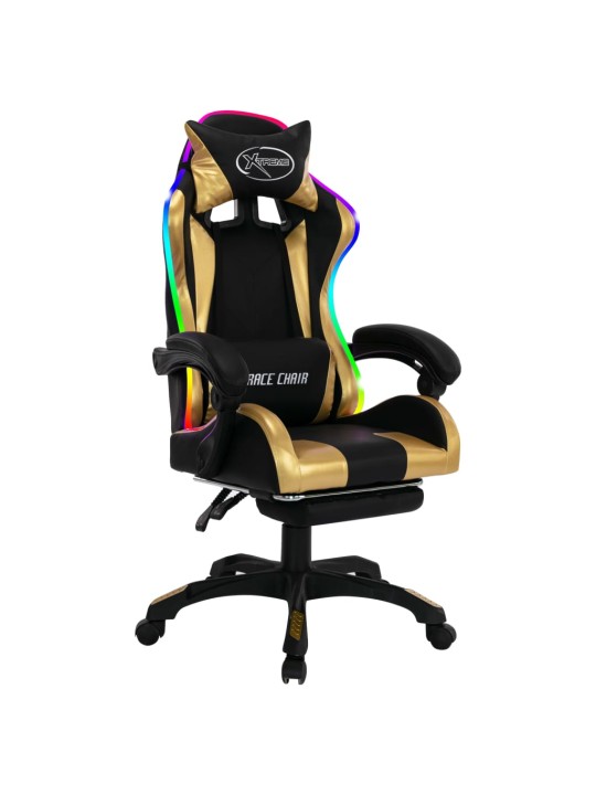 Herní židle s RGB LED podsvícením zlato-černá umělá kůže