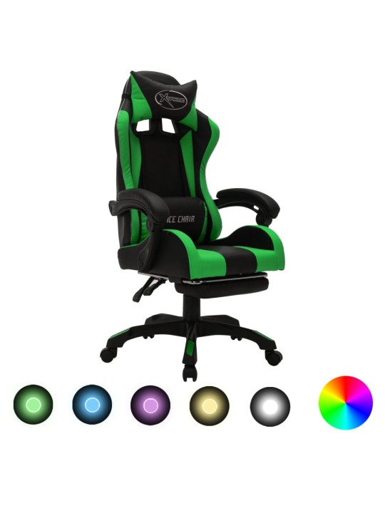 Herní židle s RGB LED podsvícením zeleno-černá faux kůže