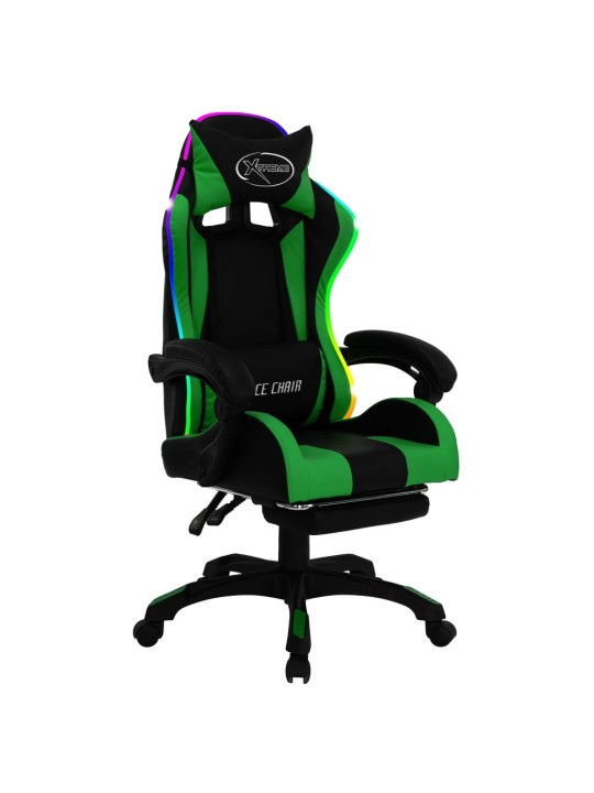 Herní židle s RGB LED podsvícením zeleno-černá faux kůže