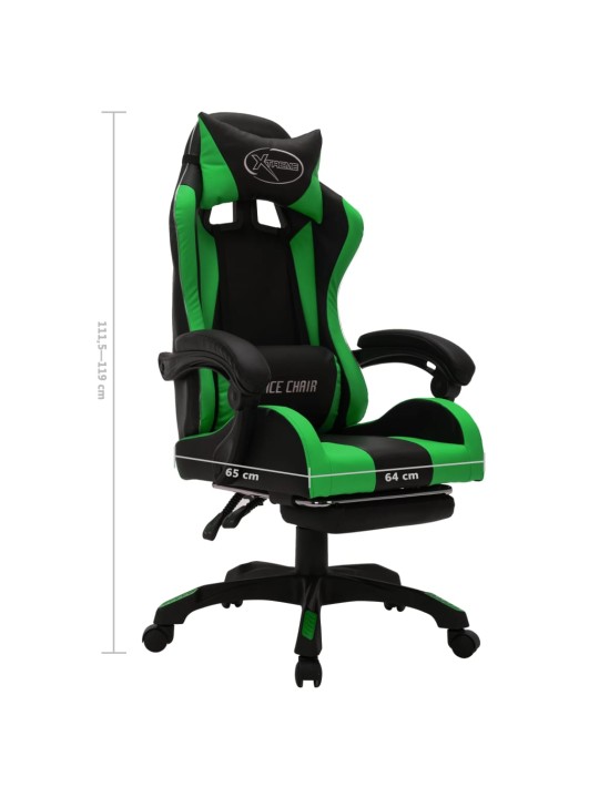 Herní židle s RGB LED podsvícením zeleno-černá faux kůže