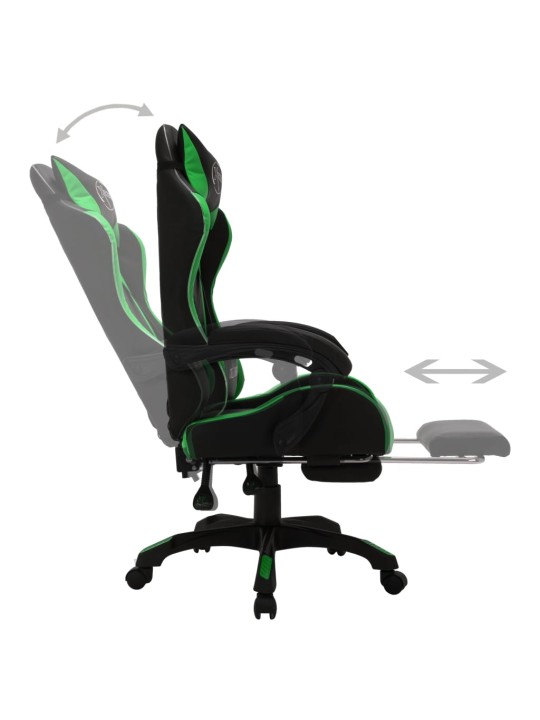 Herní židle s RGB LED podsvícením zeleno-černá faux kůže