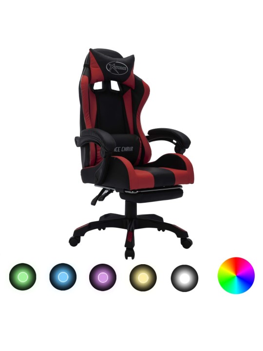 Herní židle s RGB LED podsvícením vínovo-černá umělá kůže
