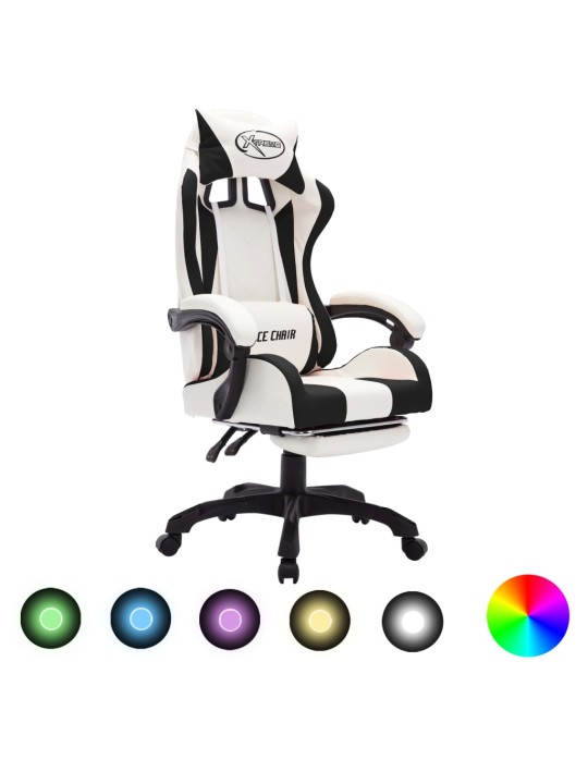 Herní židle s RGB LED podsvícením černo-bílá umělá kůže