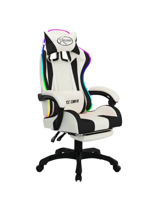 Herní židle s RGB LED podsvícením černo-bílá umělá kůže