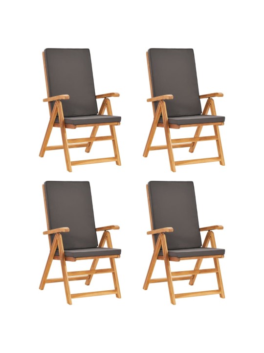 5dílný zahradní jídelní set s šedými poduškami masivní teak