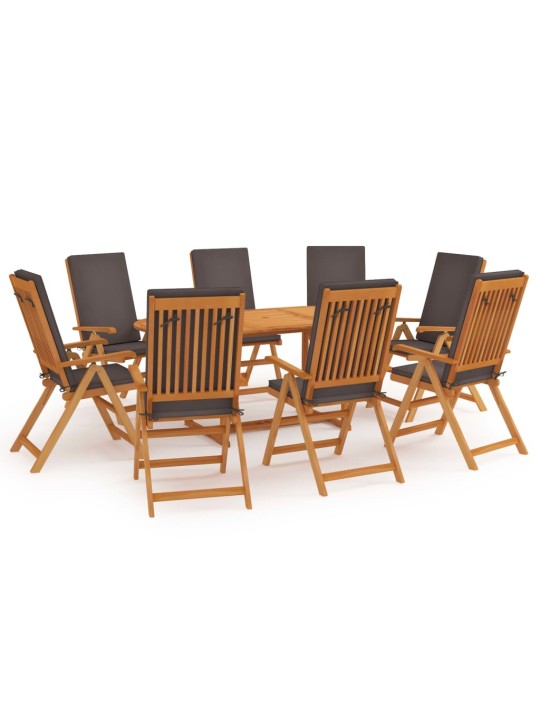 9dílný zahradní jídelní set s poduškami masivní teak šedý
