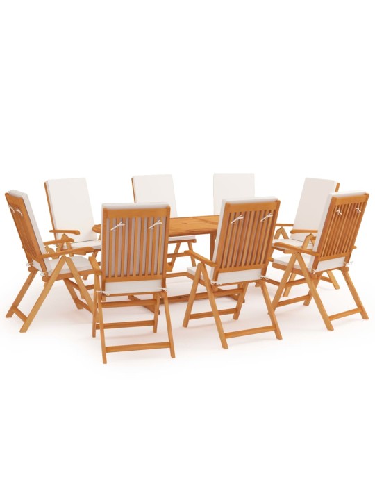 9dílný zahradní jídelní set s poduškami masivní teak šedý