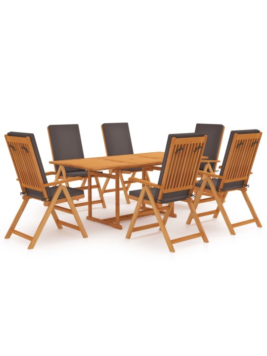 7dílný zahradní jídelní set s poduškami masivní teak šedý