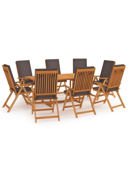 9dílný zahradní jídelní set s poduškami masivní teak šedý
