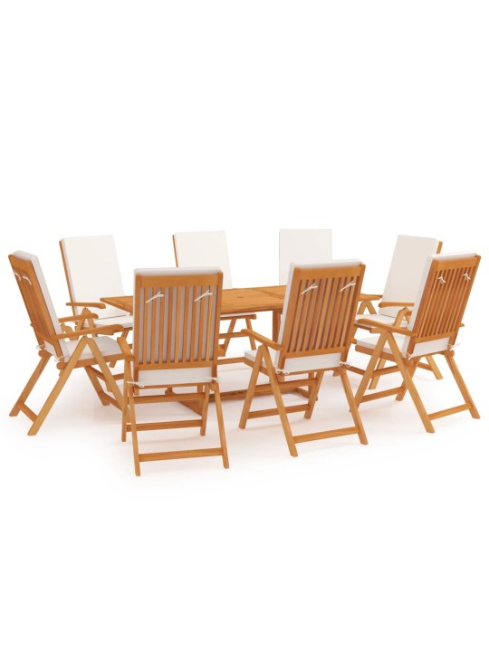 9dílný zahradní jídelní set s poduškami masivní teak šedý