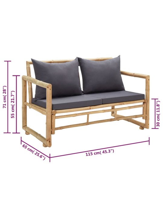 Zahradní lavice s poduškami 115 cm bambus