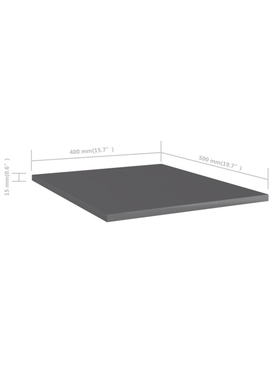 Police na knihy 8 ks šedé lesklé 40x50x1,5 cm kompozitní dřevo