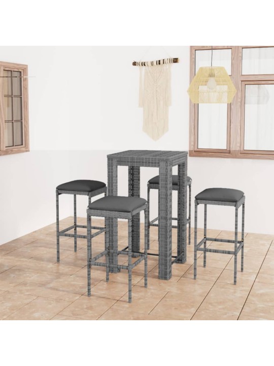 5dílný zahradní barový set s poduškami polyratan šedý