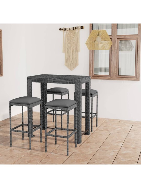 5dílný zahradní barový set s poduškami polyratan šedý