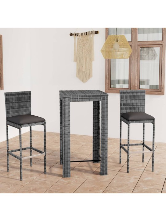 3dílný venkovní barový set s poduškami polyratan šedý