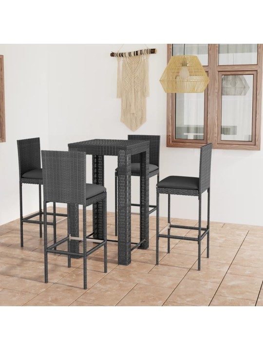 5dílný venkovní barový set s poduškami polyratan šedý