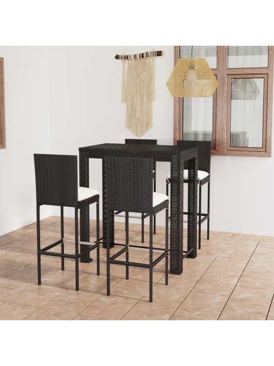 5dílný zahradní barový set s poduškami polyratan černý