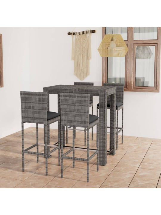 5dílný venkovní barový set s poduškami polyratan šedý