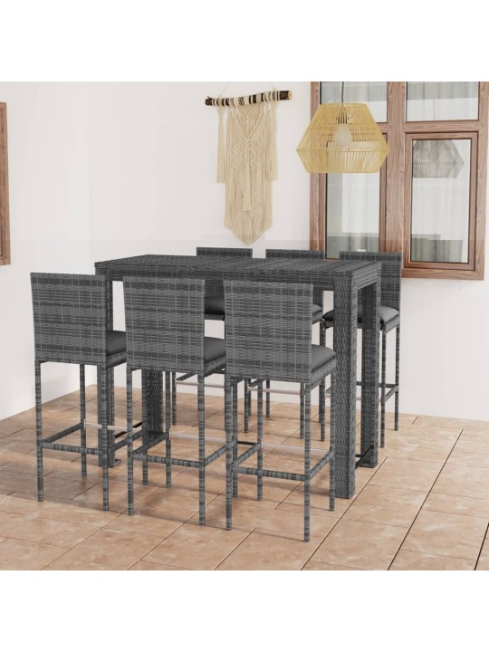 7dílný venkovní barový set s antracitovými poduškami polyratan