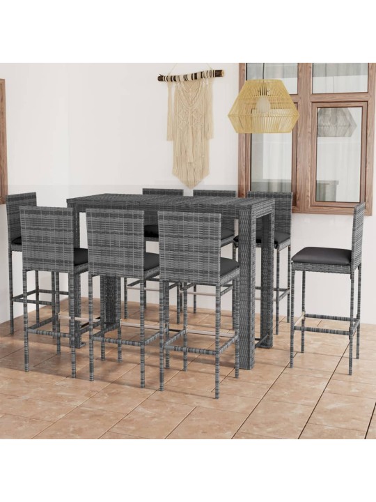 9dílný venkovní barový set s antracitovými poduškami polyratan