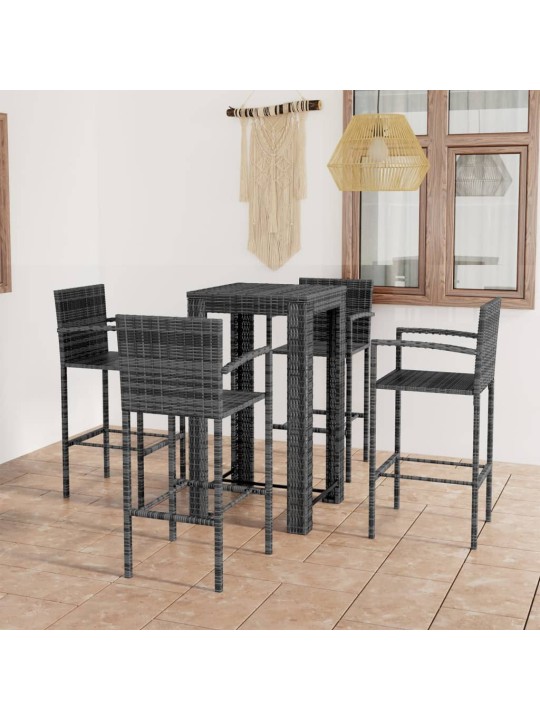 5dílný zahradní barový set s područkami polyratan šedý