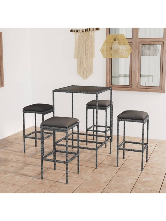 5dílný zahradní barový set s poduškami polyratan šedý