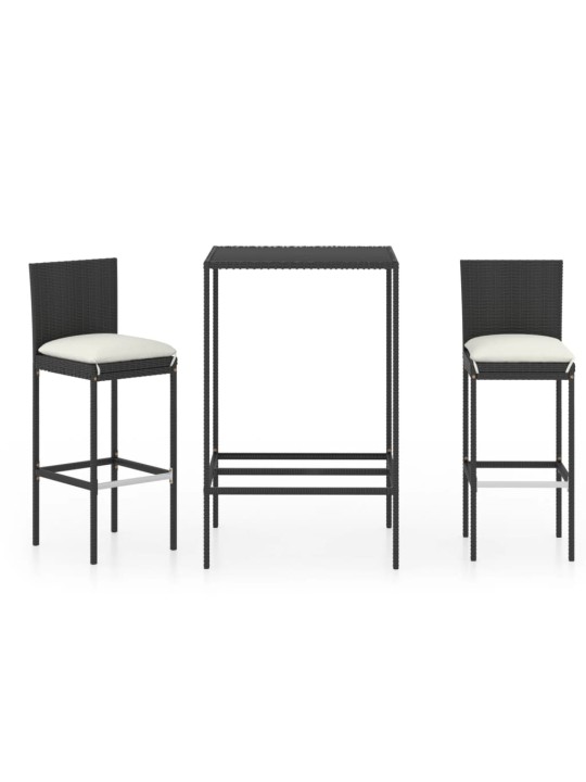 3dílný zahradní barový set s poduškami polyratan černý