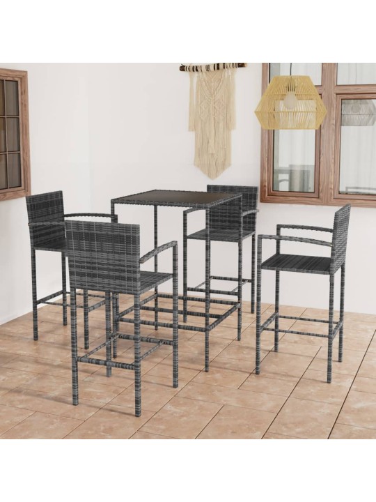 5dílný zahradní barový set polyratan šedý