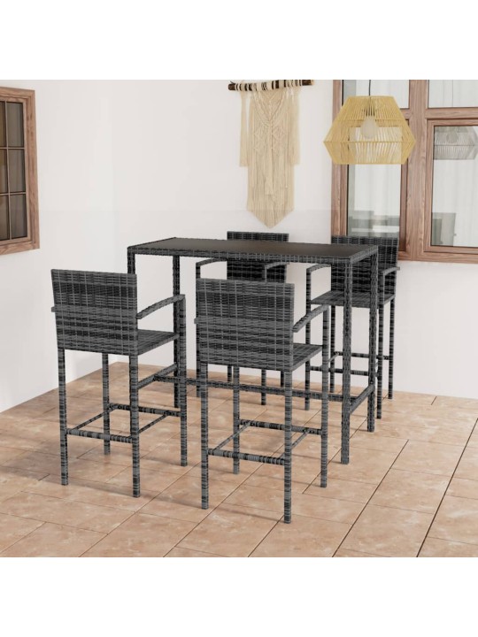 5dílný zahradní barový set polyratan šedý
