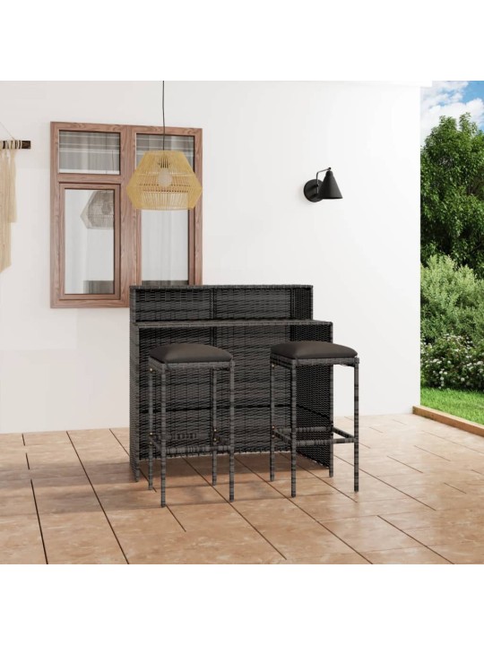 3dílný zahradní barový set s poduškami šedý
