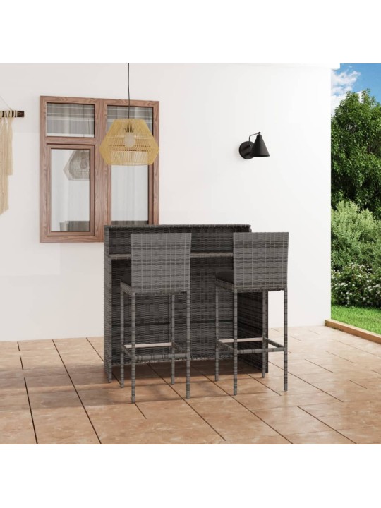 3dílný zahradní barový set s poduškami šedý