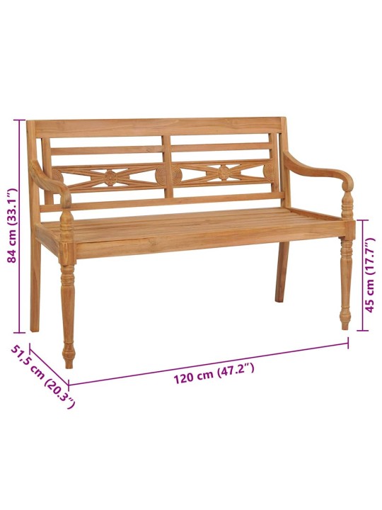 Lavice batavia s jasně zelenou poduškou 120 cm masivní teak