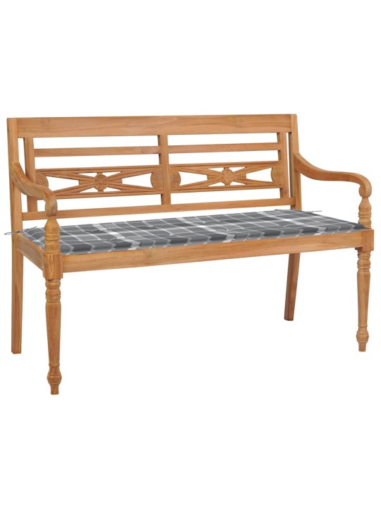 Lavice batavia s šedou károvanou poduškou 120 cm masivní teak
