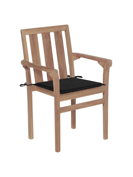 Zahradní židle 2 ks s černými poduškami masivní teak