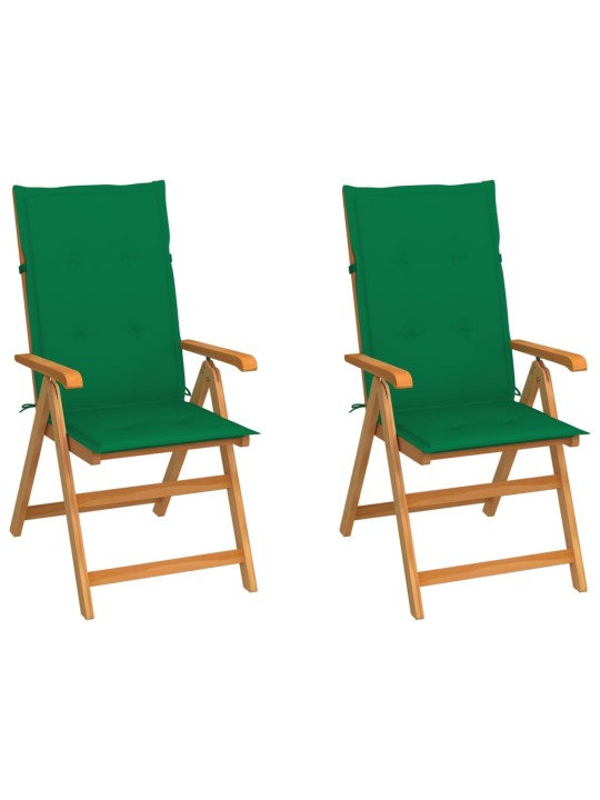 Zahradní židle 2 ks se zelenými poduškami masivní teak