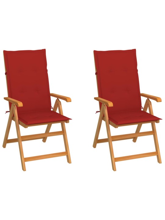 Zahradní židle 2 ks s červenými poduškami masivní teak
