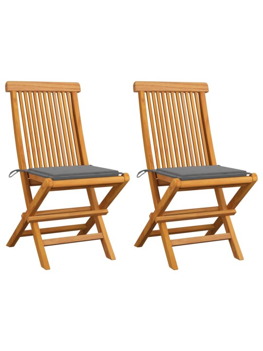 Zahradní židle s šedými poduškami 2 ks masivní teak