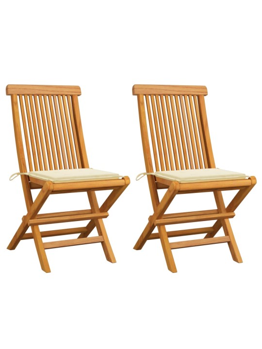 Zahradní židle s krémovými poduškami 2 ks masivní teak