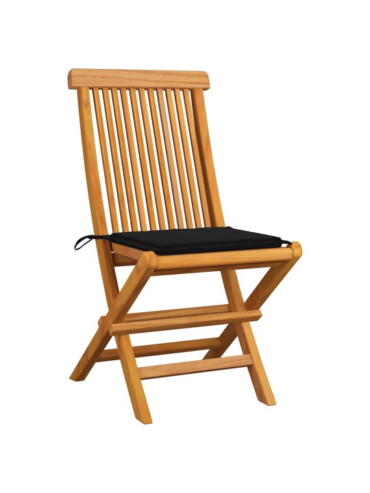 Zahradní židle s černými poduškami 2 ks masivní teak