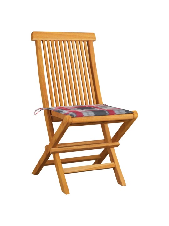 Zahradní židle + červené kárované podušky 2 ks masivní teak