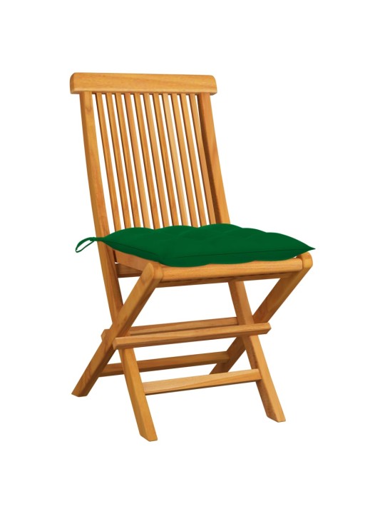 Zahradní židle se zelenými poduškami 2 ks masivní teak