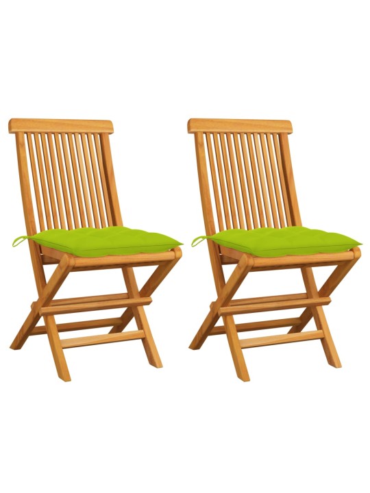 Zahradní židle s jasně zelenými poduškami 2 ks masivní teak