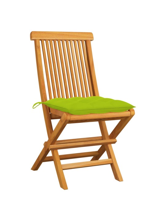 Zahradní židle s jasně zelenými poduškami 2 ks masivní teak