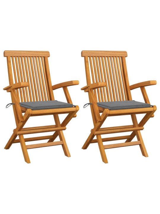 Zahradní židle s šedými poduškami 2 ks masivní teak