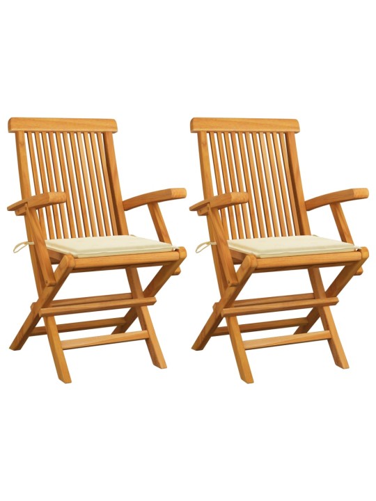 Zahradní židle s krémovými poduškami 2 ks masivní teak