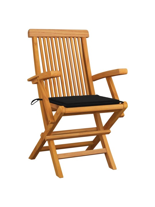 Zahradní židle s černými poduškami 2 ks masivní teak
