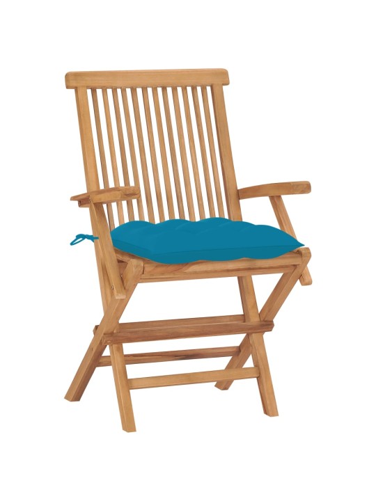 Zahradní židle se světle modrými poduškami 2 ks masivní teak