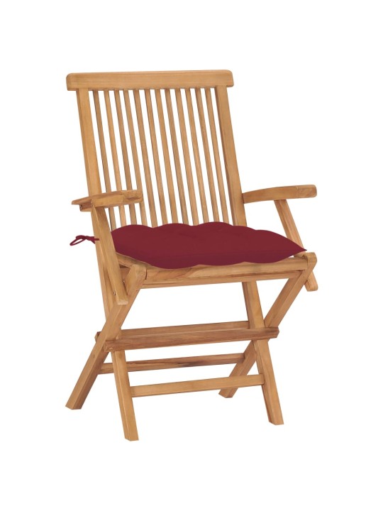 Zahradní židle s vínovými poduškami 2 ks masivní teak