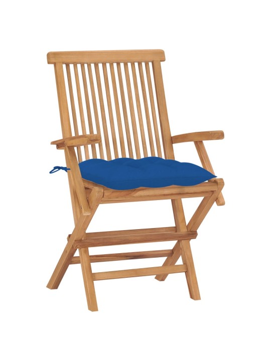 Zahradní židle s modrými poduškami 2 ks masivní teak